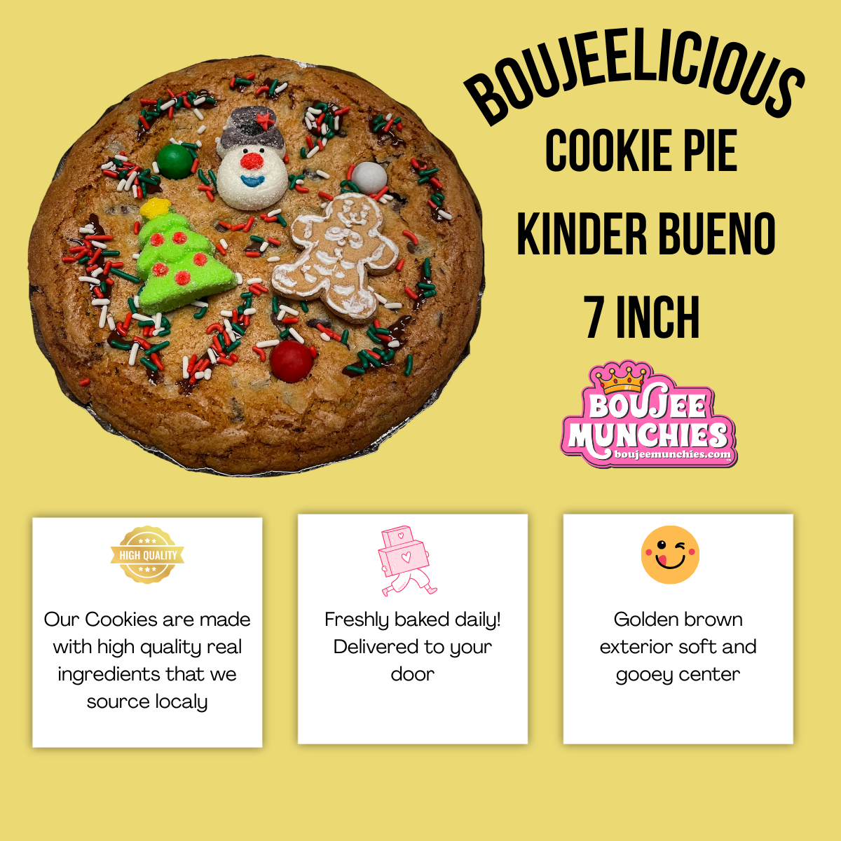 7-Inch Nutella Kinder Bueno Cookie Pie – Holiday Chocolate Chip Deep Dish Cookie Cake, Christmas Sprinkles, Gift Box Dessert, Gourmet Stuffed Cookie
