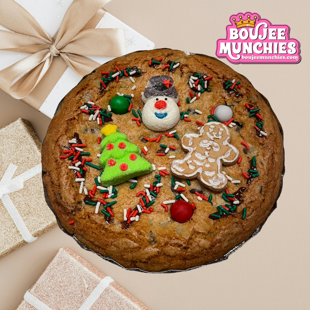 7-Inch Nutella Kinder Bueno Cookie Pie – Holiday Chocolate Chip Deep Dish Cookie Cake, Christmas Sprinkles, Gift Box Dessert, Gourmet Stuffed Cookie