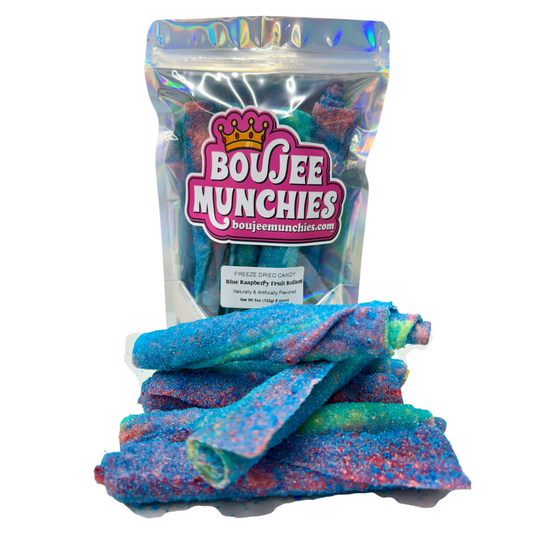 Boujee Munchies Blue Raspberry Fruit Rollers Freeze Dried Candy - US Made Snack bag Sweet satisfying
