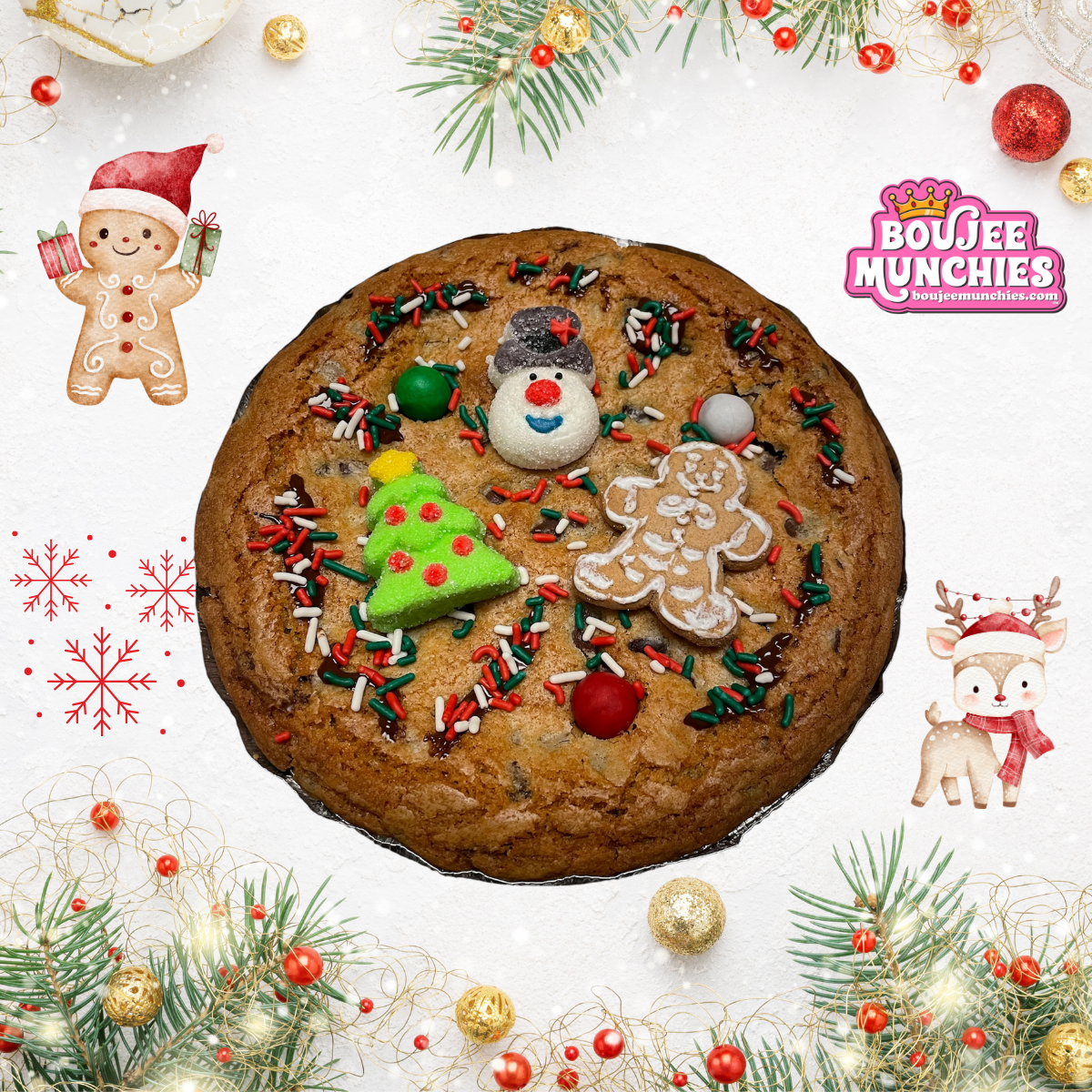 7-Inch Nutella Kinder Bueno Cookie Pie – Holiday Chocolate Chip Deep Dish Cookie Cake, Christmas Sprinkles, Gift Box Dessert, Gourmet Stuffed Cookie