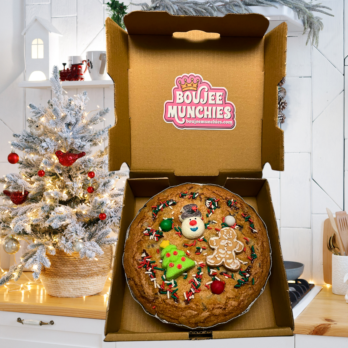 7-Inch Nutella Kinder Bueno Cookie Pie – Holiday Chocolate Chip Deep Dish Cookie Cake, Christmas Sprinkles, Gift Box Dessert, Gourmet Stuffed Cookie