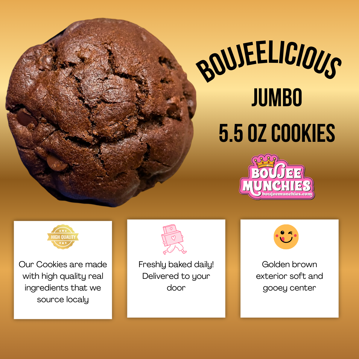 Boujee Munchies Gourmet Double Chocolate Cookie Box | Assorted Chocolate Cookie Bundle