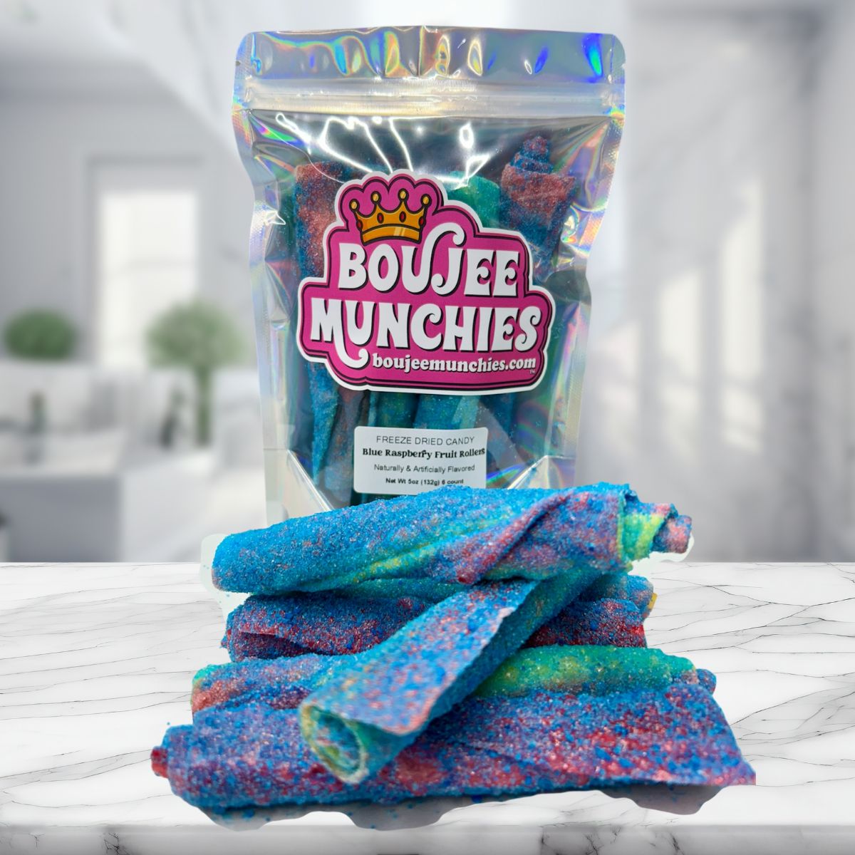 Boujee Munchies Blue Raspberry Fruit Rollers Freeze Dried Candy - US Made Snack bag Sweet satisfying